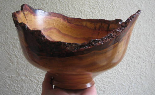 A bowl turned from a plum tree burl